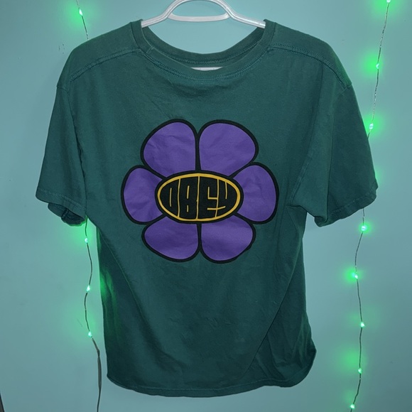 OBEY VINTAGE Y2K T-SHIRT GREEN & PURPLE - Picture 2 of 3